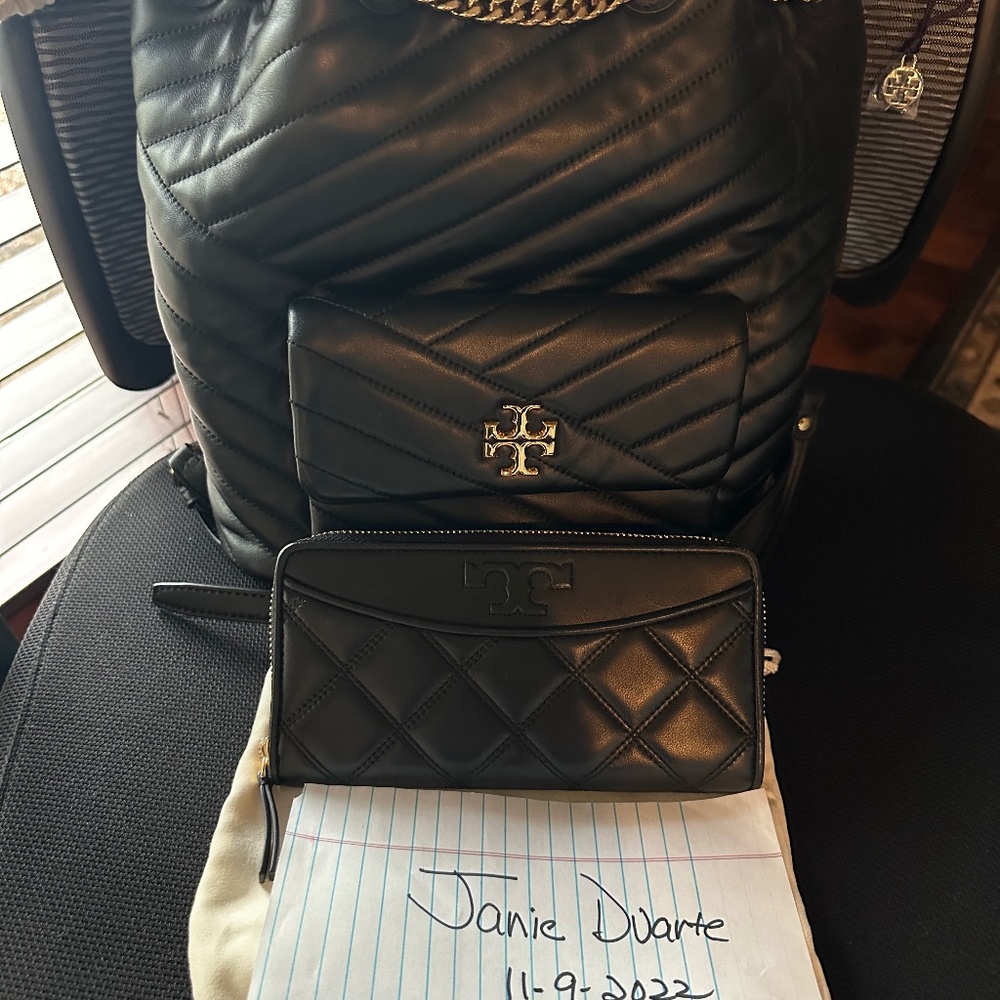 Tory Burch Kira Chevron Drawstring Bag & Matching Wallet